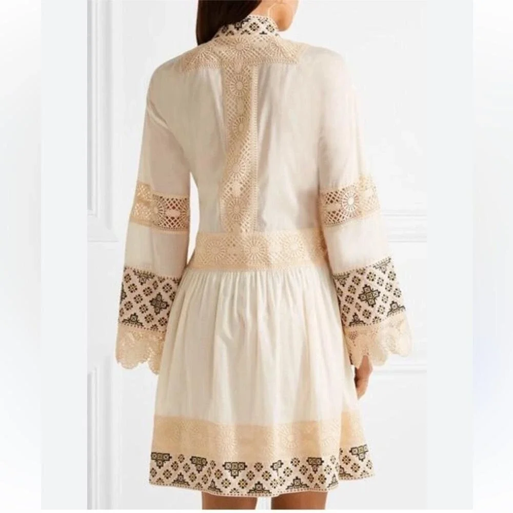 Tory Burch Carlotta Lace Trimmed Embroidered Cotton Voile Mini Dress Prairie 8